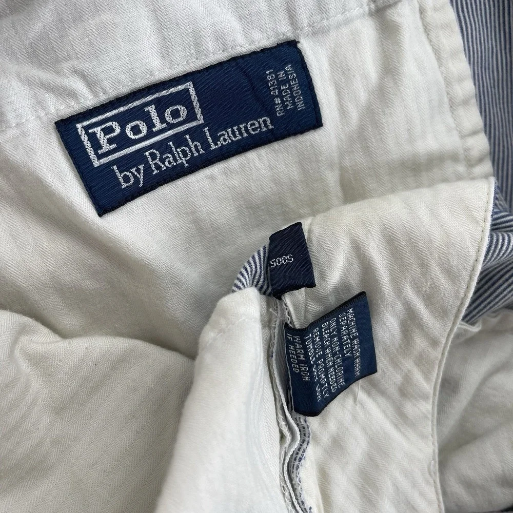 Vintage Polo Ralph Lauren Seersucker Shorts Mens 42 (Fits 40) Blue Stripe Preppy